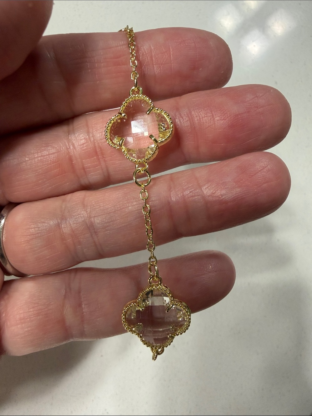 GoldOro Gold-Plated Clear Clover and Link 8” Bracelet